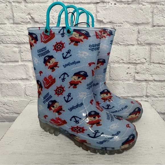NWT KomforMe Kids Nautical Light Up Rain Boots - Picture 7 of 16